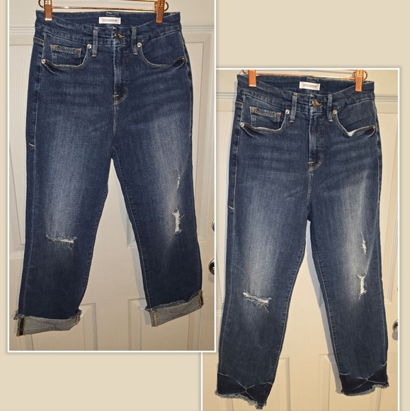 Good American Good Straight Ankle Jeans Stretch Denim Raw Hem Cuffed 8/29 8 / 29 - Picture 1 of 7